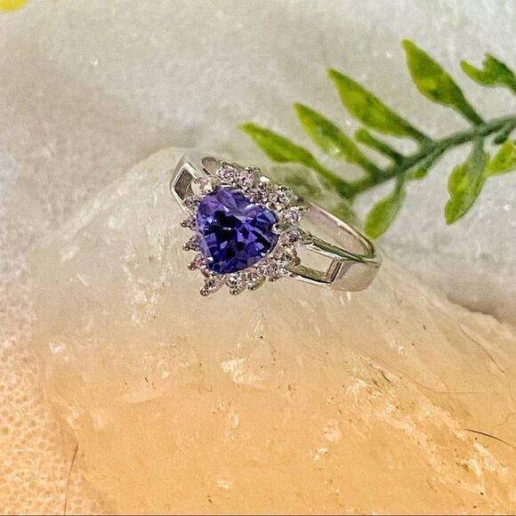 Sterling Silver Tanzanite Heart & White Cz Ring size 9 - Picture 3 of 6